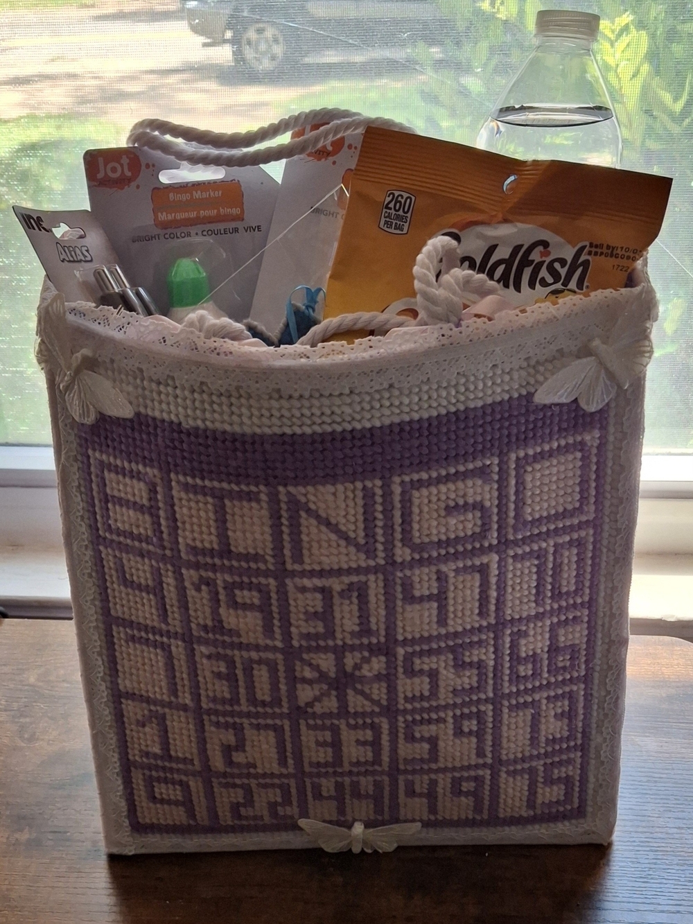 Handcrafted Purple and White Bingo Tote Bag